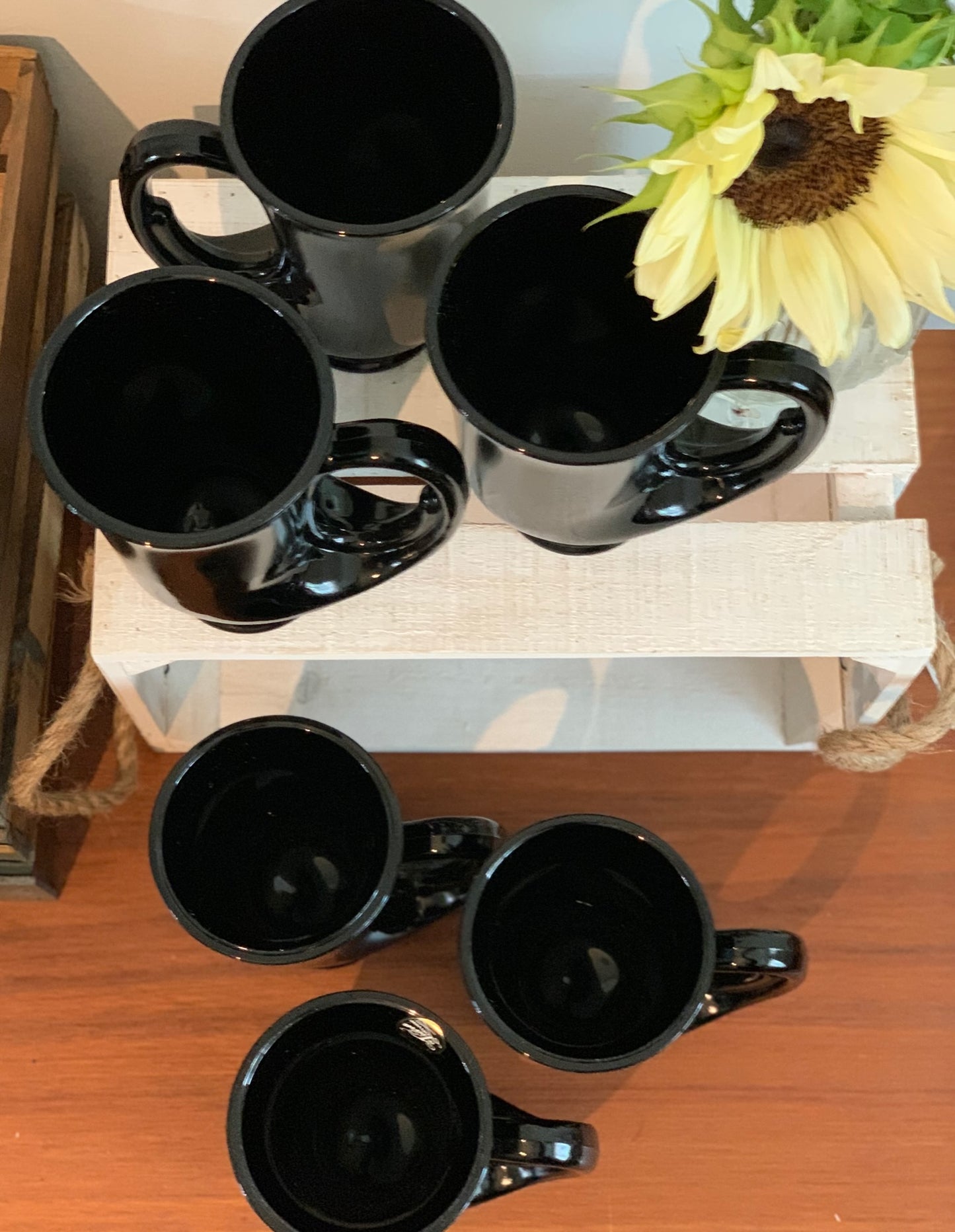 Tiara Exclusive Horn Mug set of 6 IN BOX black Indiana Glass Co. Hunters Horn Mugs IOB "Aunt Dottie's"