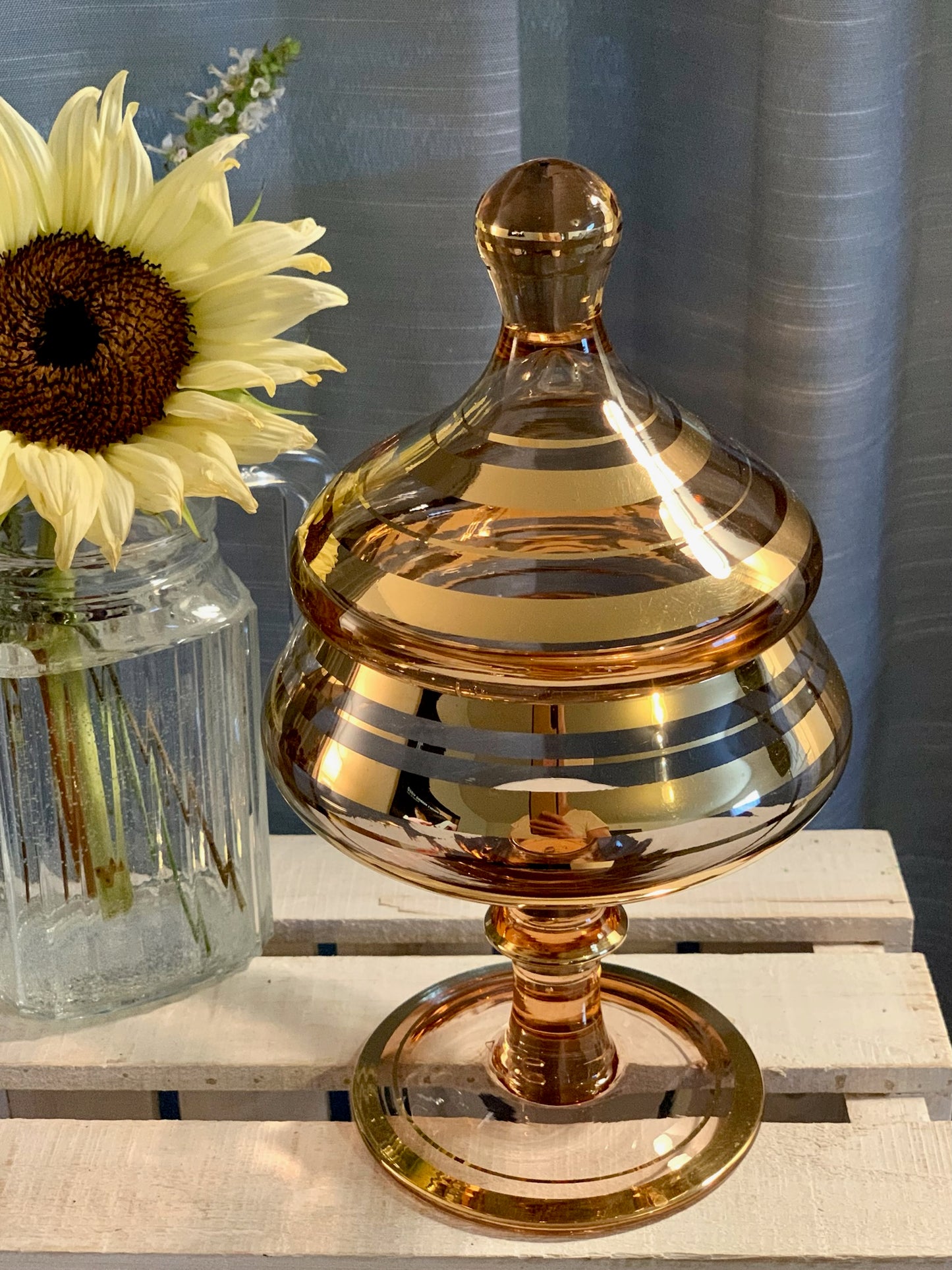 Bohemian Blush Pink & Gold Striped Apothecary jar / Covered Candy dish