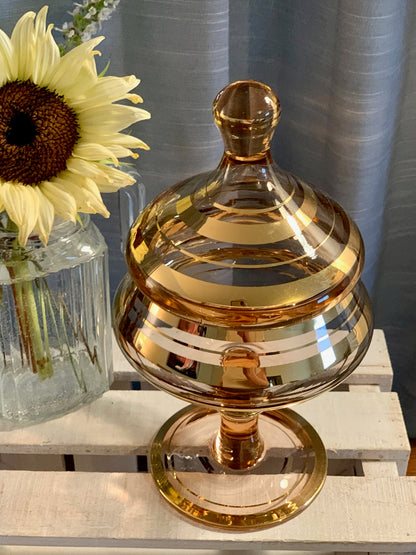 Bohemian Blush Pink & Gold Striped Apothecary jar / Covered Candy dish