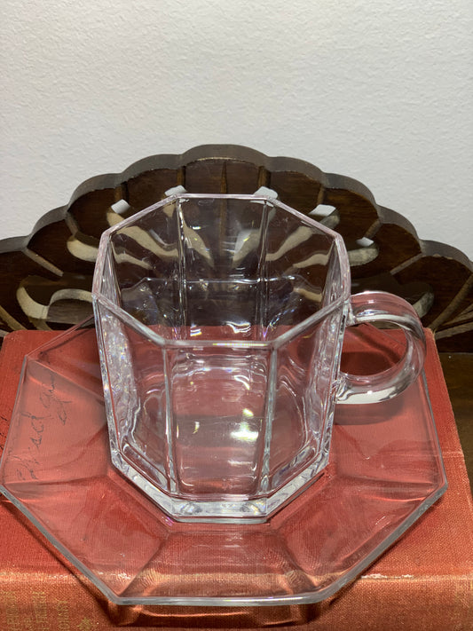 Clear Octagon teacup and saucer (9 available) priced per cup and saucer set