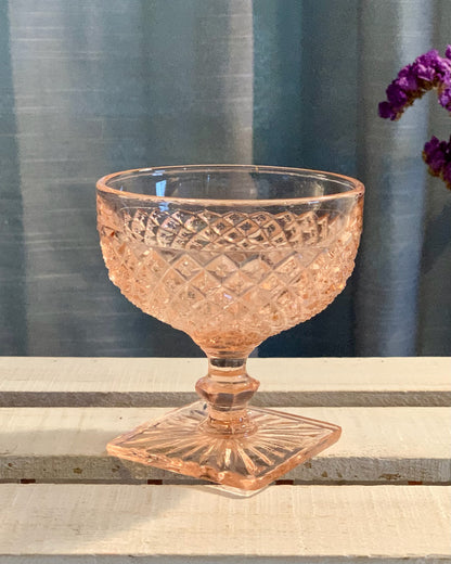 Miss America Pink depression glass sherbet cups / champagne coupe glasses (OTTV 1429) priced individually, 2 available