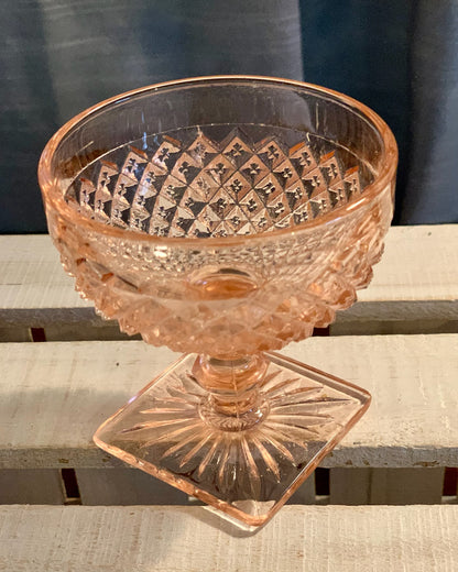 Miss America Pink depression glass sherbet cups / champagne coupe glasses (OTTV 1429) priced individually, 2 available