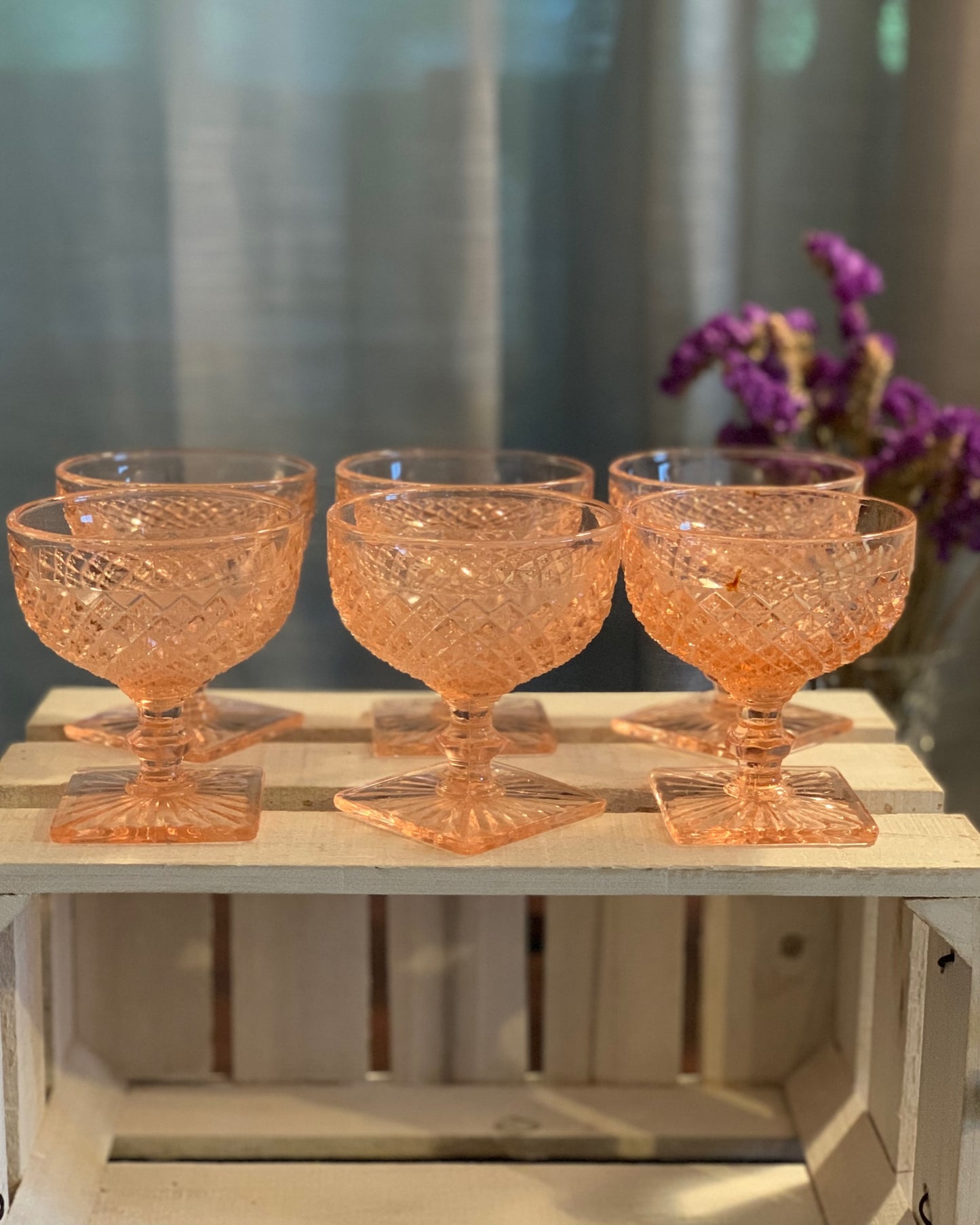 Miss America Pink depression glass sherbet cups / champagne coupe glasses (OTTV 1429) priced individually, 2 available