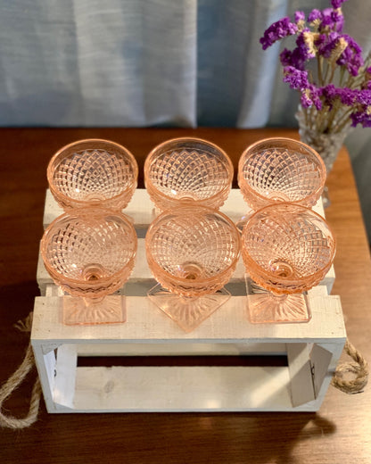 Miss America Pink depression glass sherbet cups / champagne coupe glasses (OTTV 1429) priced individually, 2 available