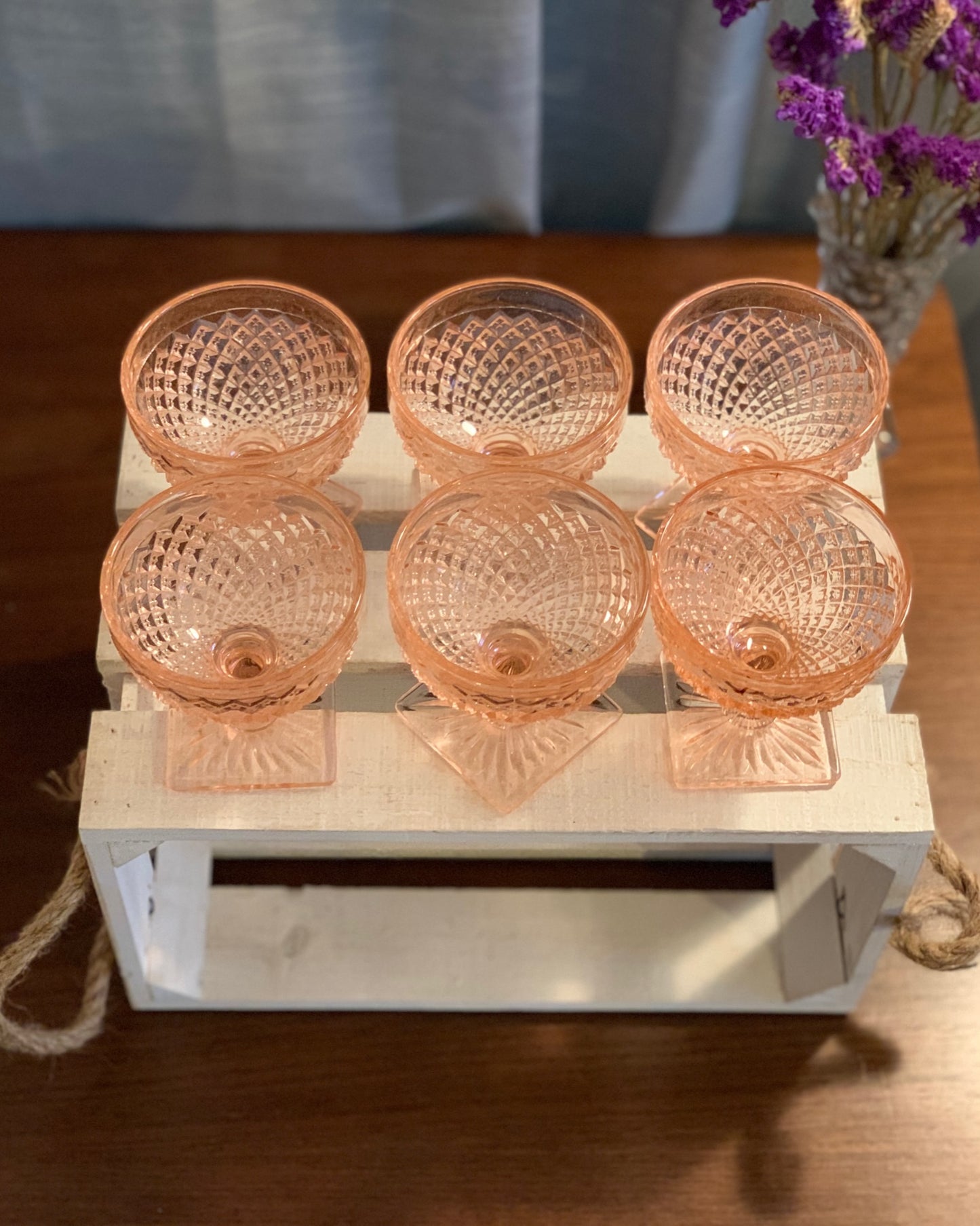 Miss America Pink depression glass sherbet cups / champagne coupe glasses (OTTV 1429) priced individually, 2 available