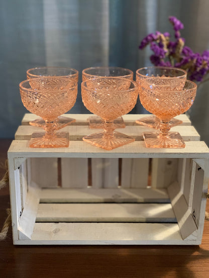 Miss America Pink depression glass sherbet cups / champagne coupe glasses (OTTV 1429) priced individually, 2 available