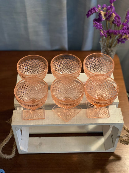 Miss America Pink depression glass sherbet cups / champagne coupe glasses (OTTV 1429) priced individually, 2 available