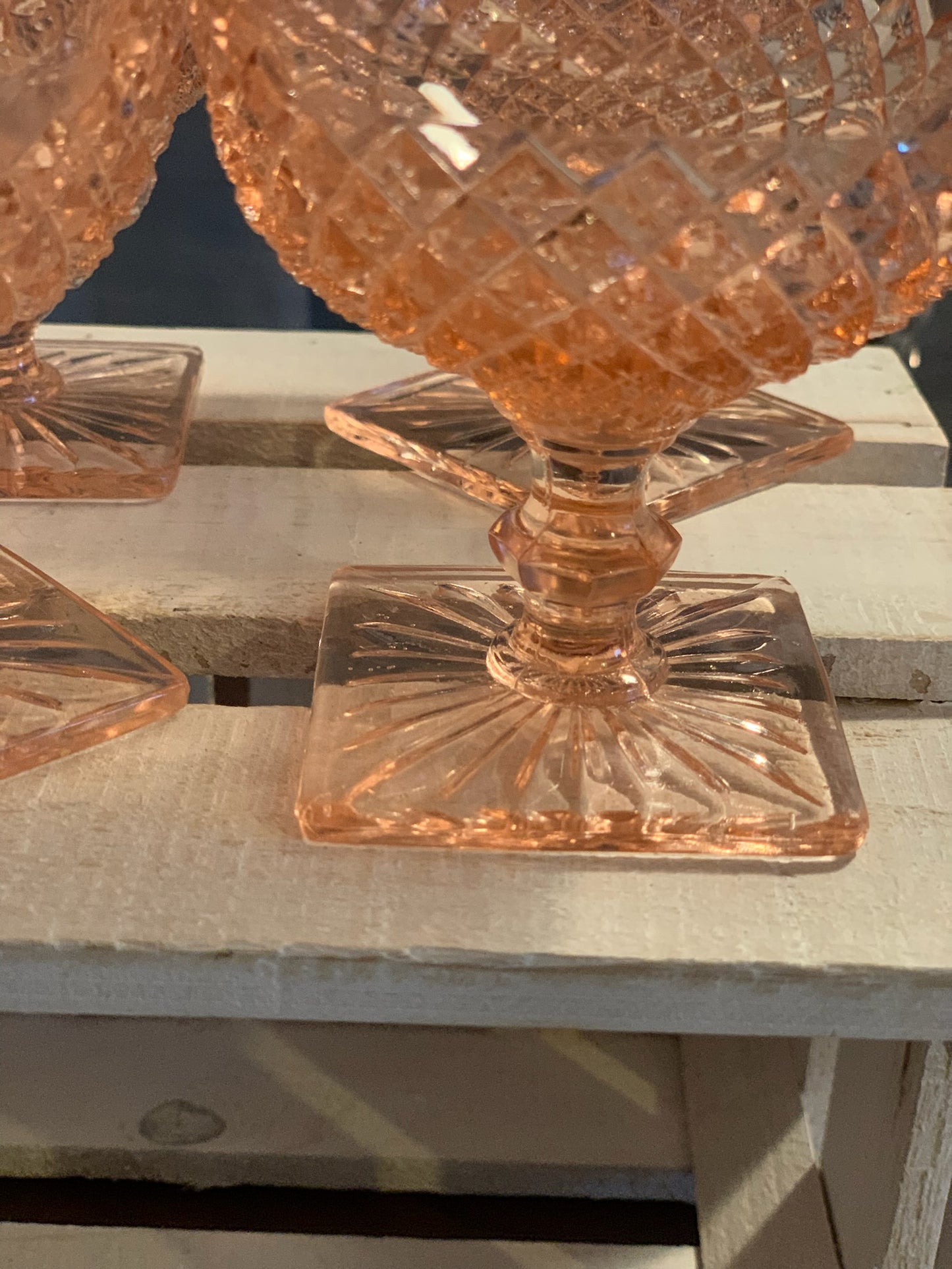 Miss America Pink depression glass sherbet cups / champagne coupe glasses (OTTV 1429) priced individually, 2 available