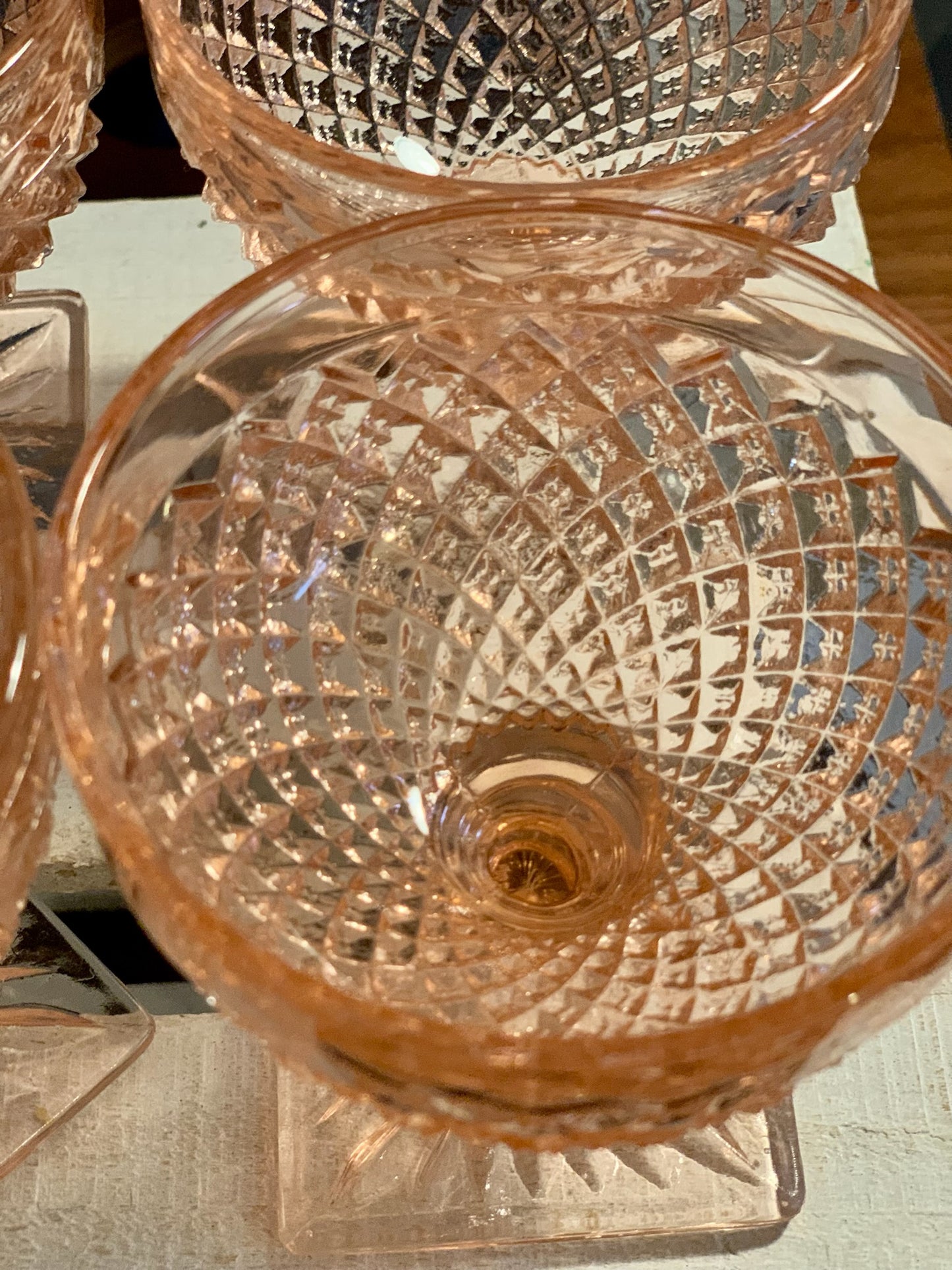 Miss America Pink depression glass sherbet cups / champagne coupe glasses (OTTV 1429) priced individually, 2 available