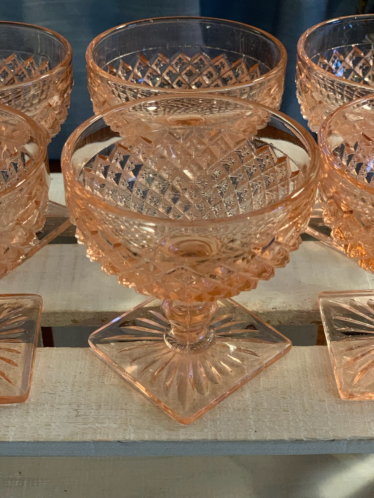 Miss America Pink depression glass sherbet cups / champagne coupe glasses (OTTV 1429) priced individually, 2 available