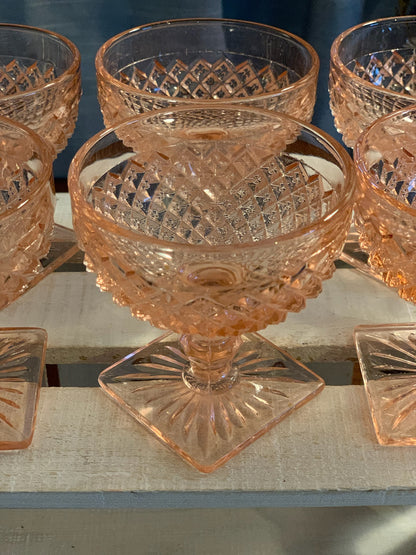 Miss America Pink depression glass sherbet cups / champagne coupe glasses (OTTV 1429) priced individually, 2 available