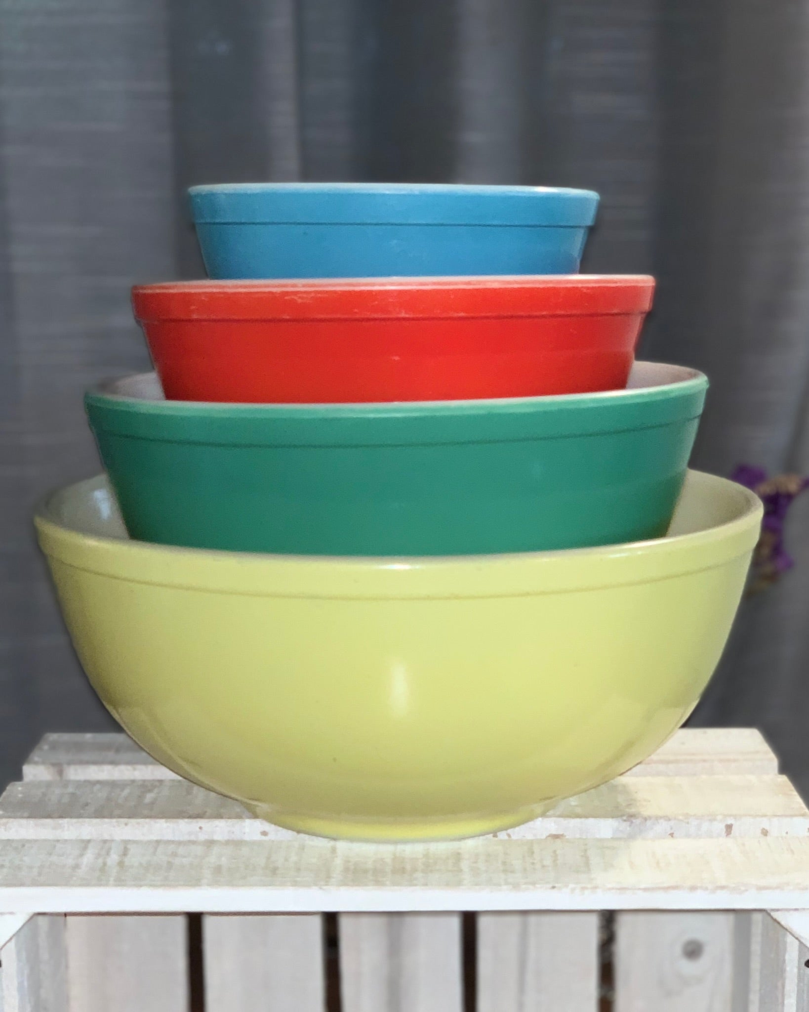 Vintage Pyrex Reverse store Primary Mixing Bowls 401 402 404