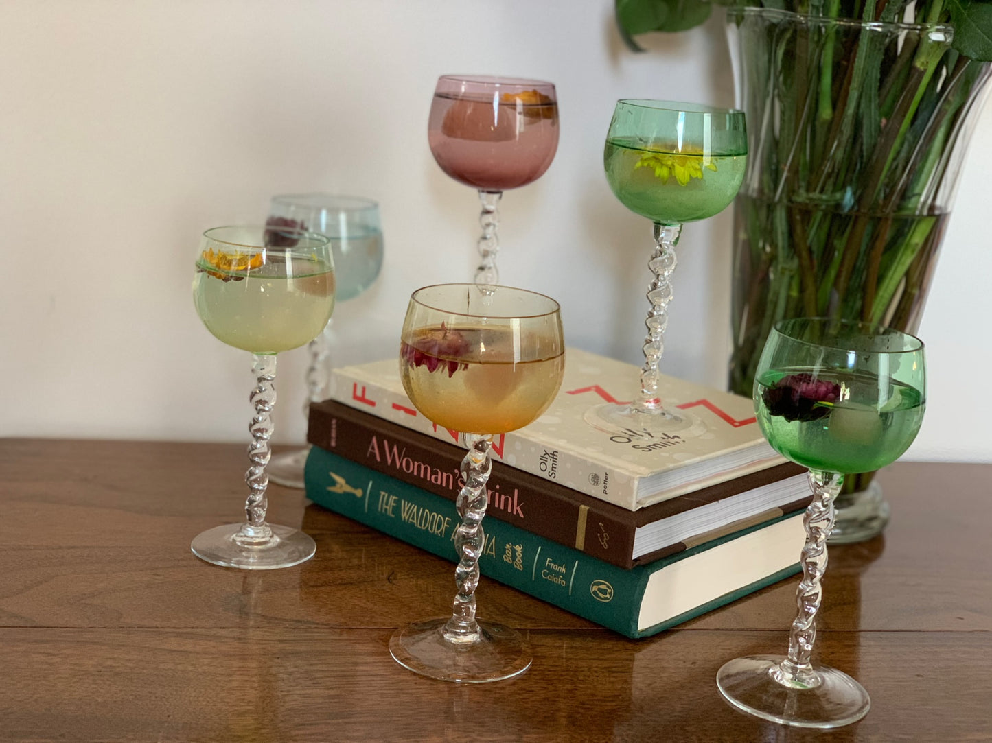 Twisted stem colored bulb Italian cordial glasses (1258) - priced individually