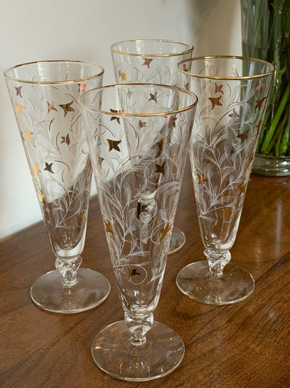 Vintage Libbey Royal Fern Glasses Gold White MCM - priced individually