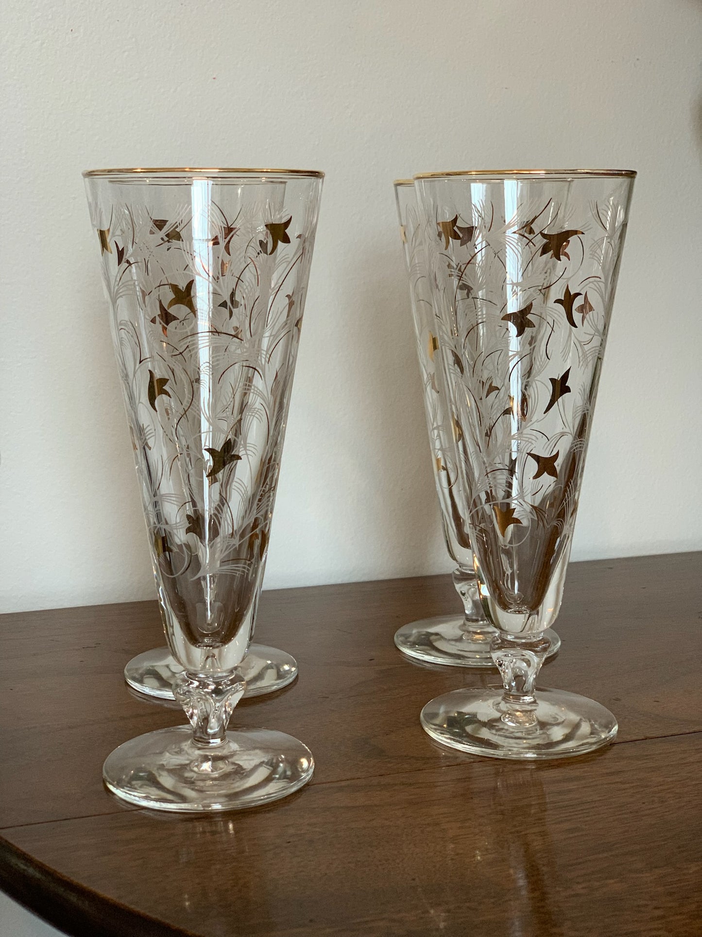 Vintage Libbey Royal Fern Glasses Gold White MCM - priced individually