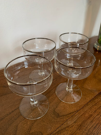 Crystal Silver Rim Champagne Coupes Vintage French-Style pair (OTTV 2164) sold in pairs