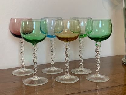 Twisted stem colored bulb Italian cordial glasses (1258) - priced individually