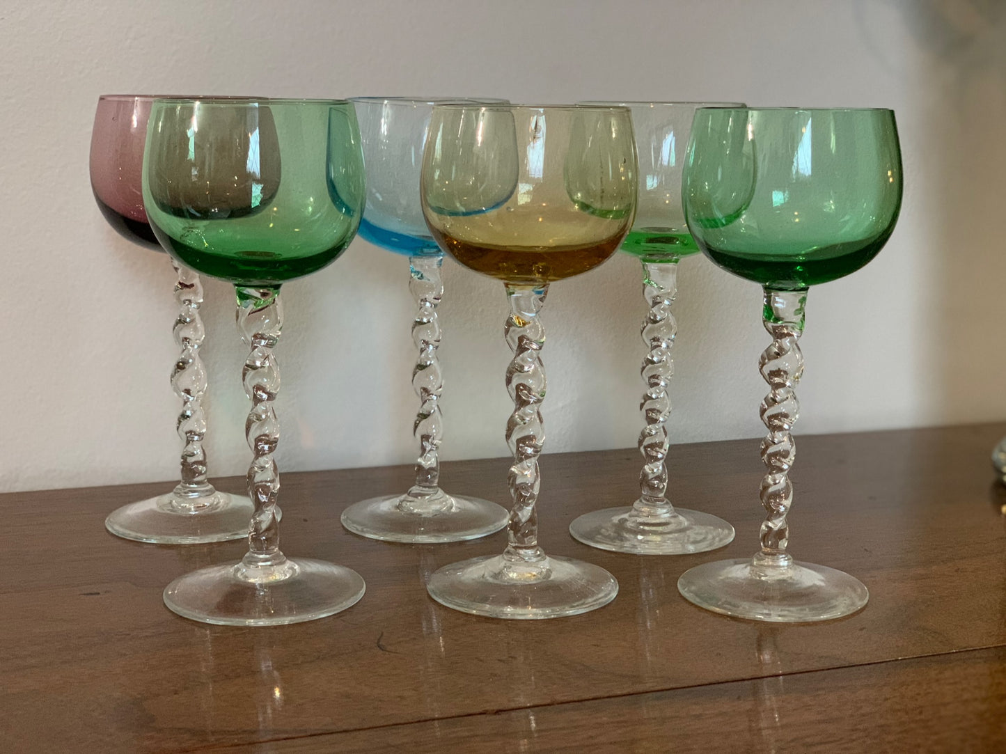 Twisted stem colored bulb Italian cordial glasses (1258) - priced individually