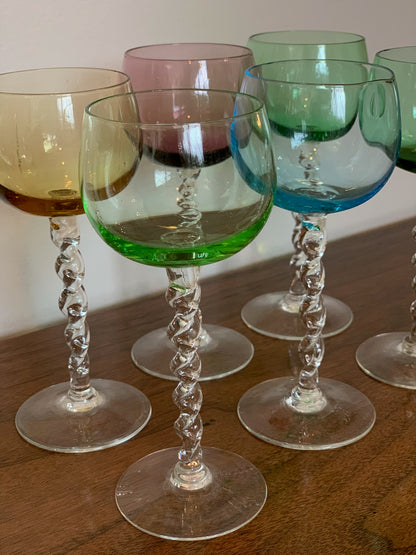 Twisted stem colored bulb Italian cordial glasses (1258) - priced individually