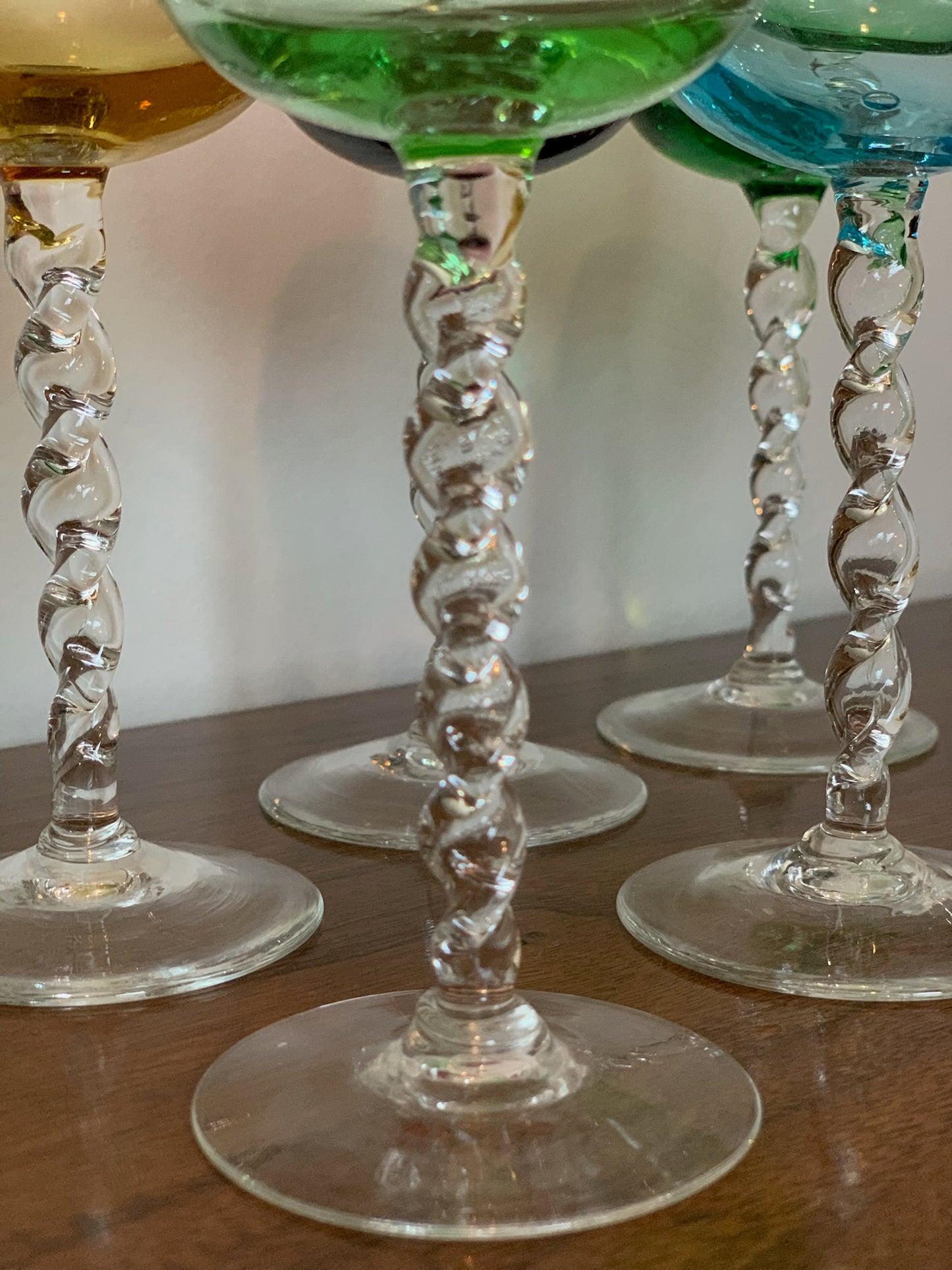 Twisted stem colored bulb Italian cordial glasses (1258) - priced individually