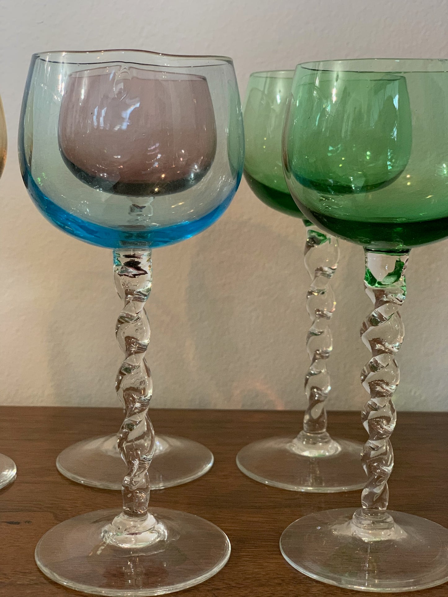 Twisted stem colored bulb Italian cordial glasses (1258) - priced individually