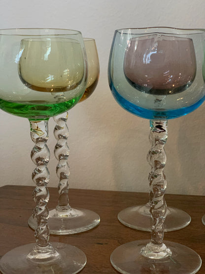 Twisted stem colored bulb Italian cordial glasses (1258) - priced individually