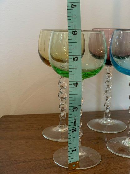 Twisted stem colored bulb Italian cordial glasses (1258) - priced individually