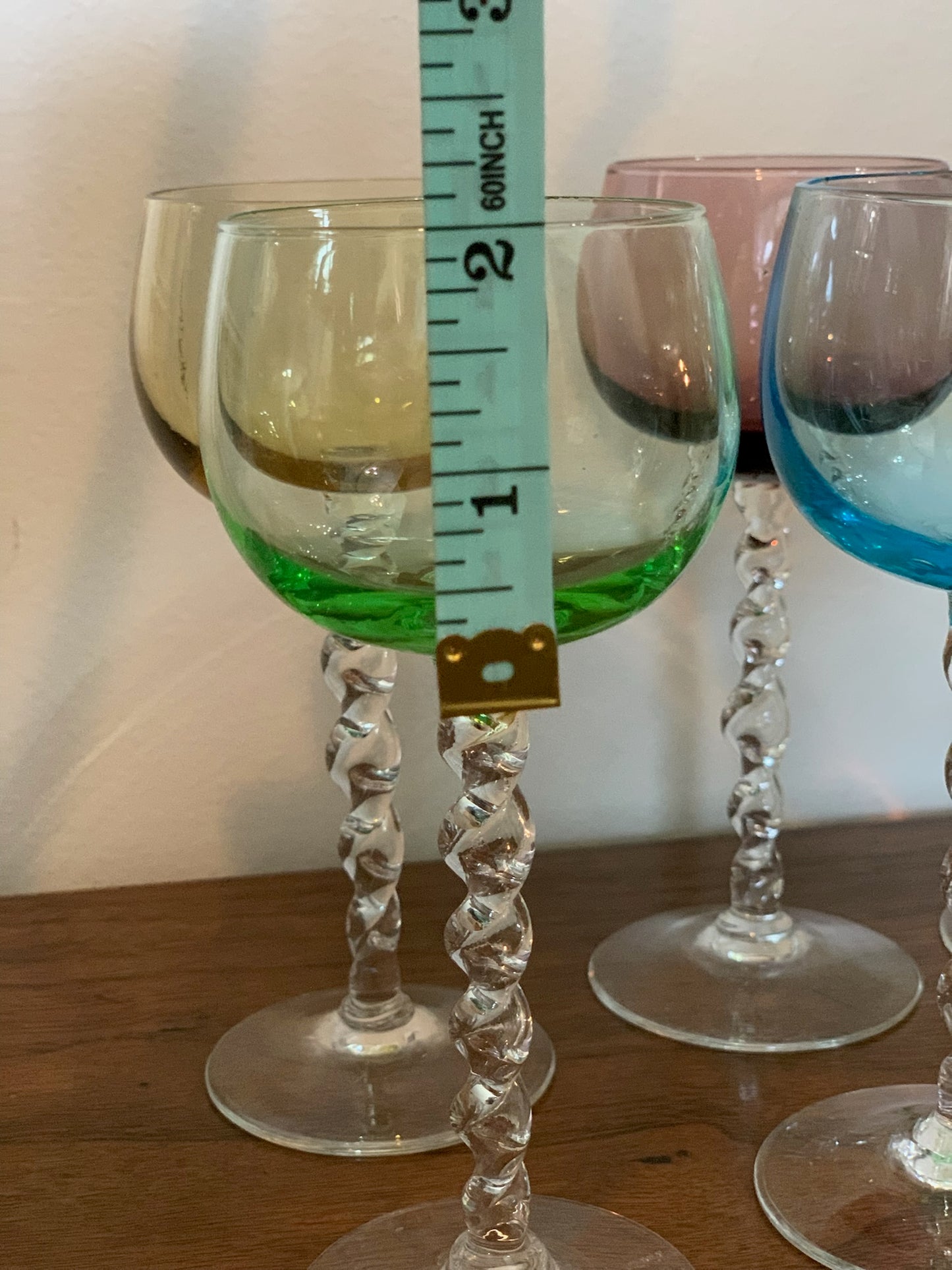 Twisted stem colored bulb Italian cordial glasses (1258) - priced individually