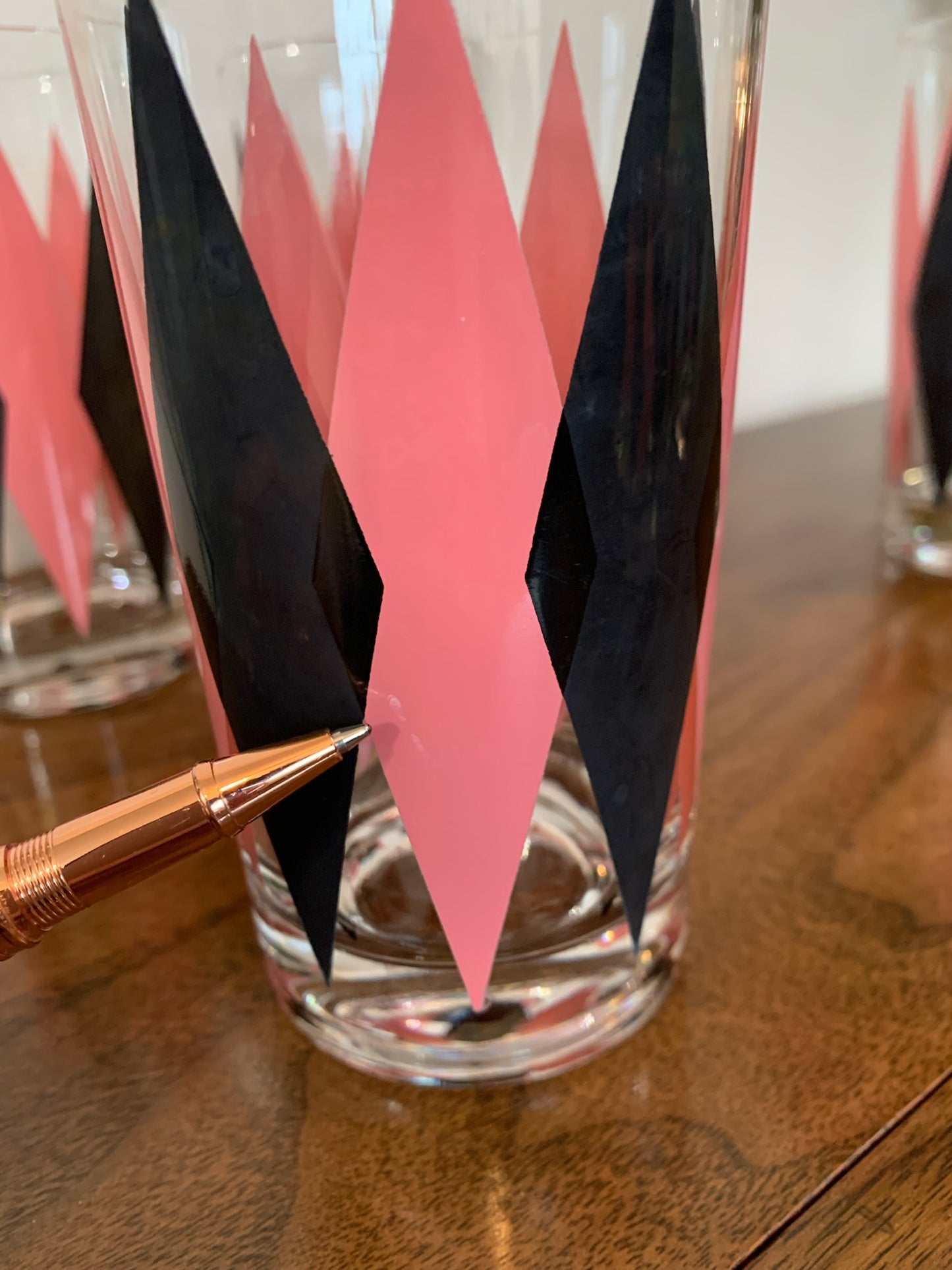 Harlequin Argyle Pink & Black Diamond Glasses, Highball & Juice, priced individually