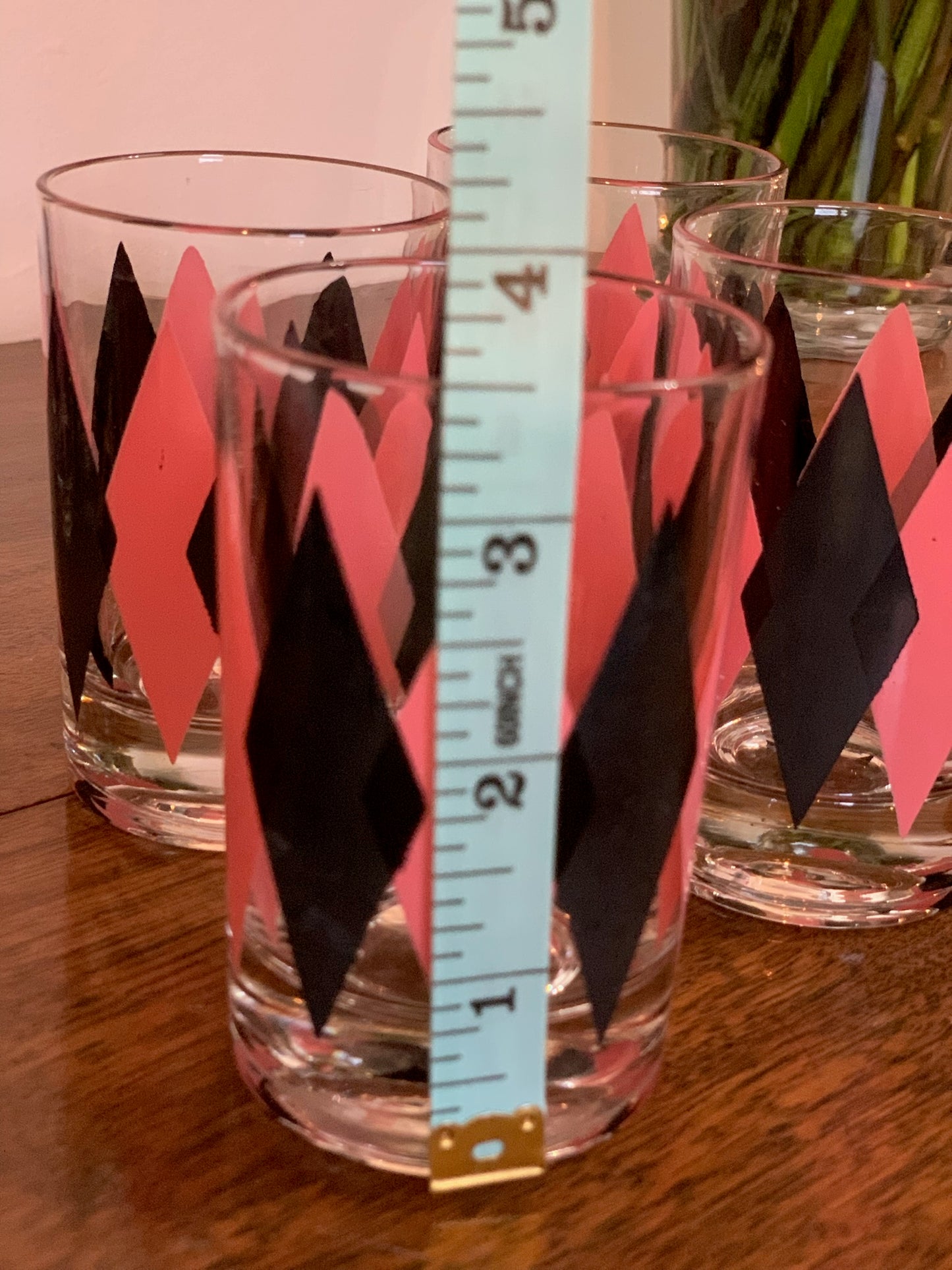 Harlequin Argyle Pink & Black Diamond Glasses, Highball & Juice, priced individually