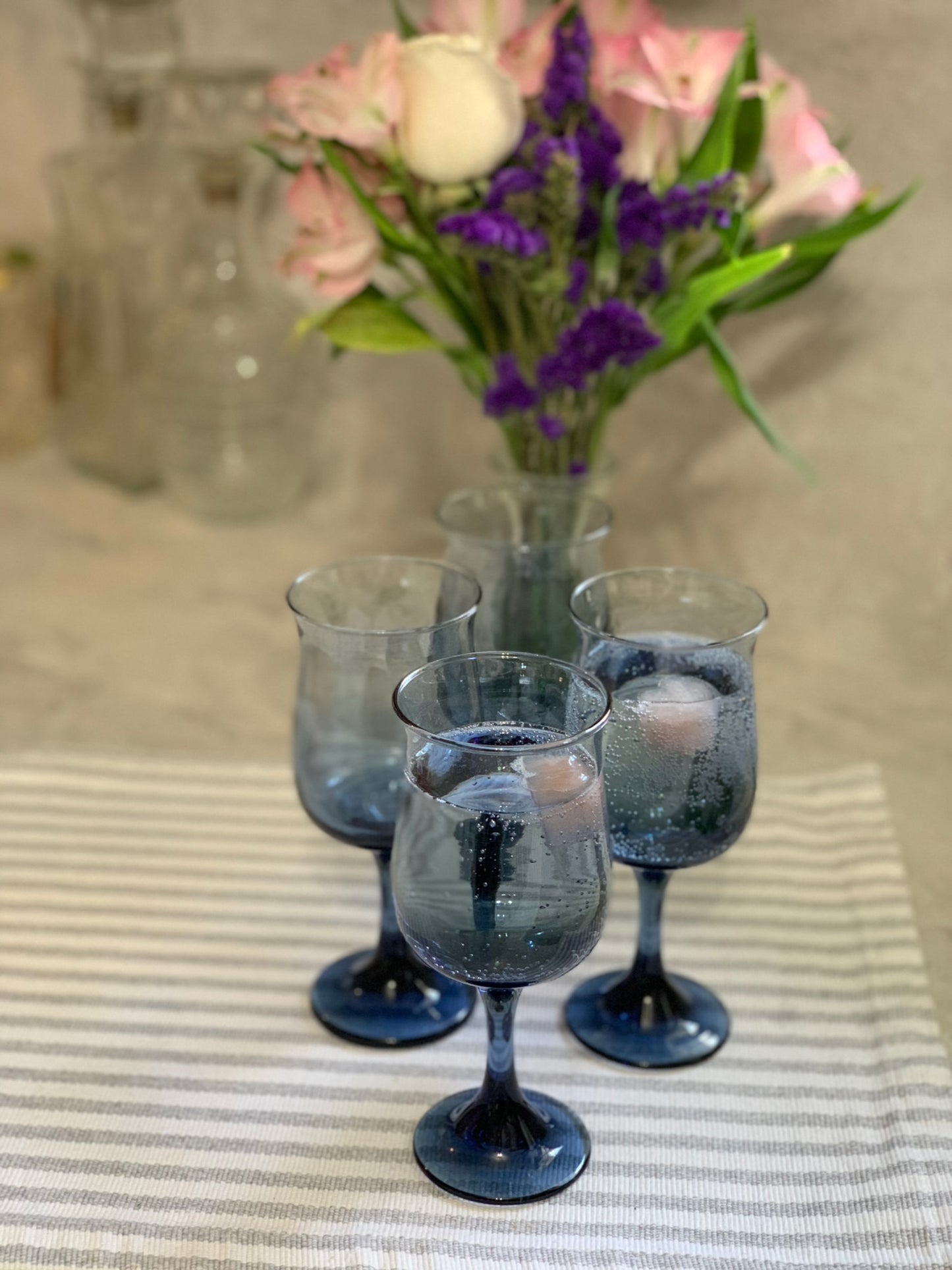 Libbey Dusky Blue Conneseur flared rim wine tulip glasses (OTTV 1455) priced individually, 2 available