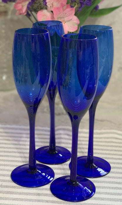 Cobalt Blue PAIR champagne flutes (OTTV 1435) (Handblown?) priced as a pair