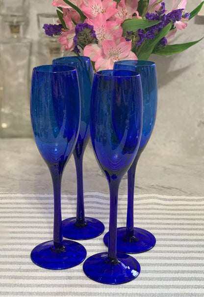 Cobalt Blue PAIR champagne flutes (OTTV 1435) (Handblown?) priced as a pair