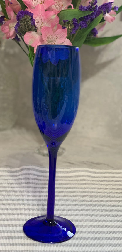 Cobalt Blue PAIR champagne flutes (OTTV 1435) (Handblown?) priced as a pair