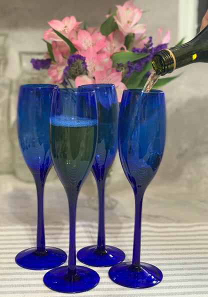 Cobalt Blue PAIR champagne flutes (OTTV 1435) (Handblown?) priced as a pair