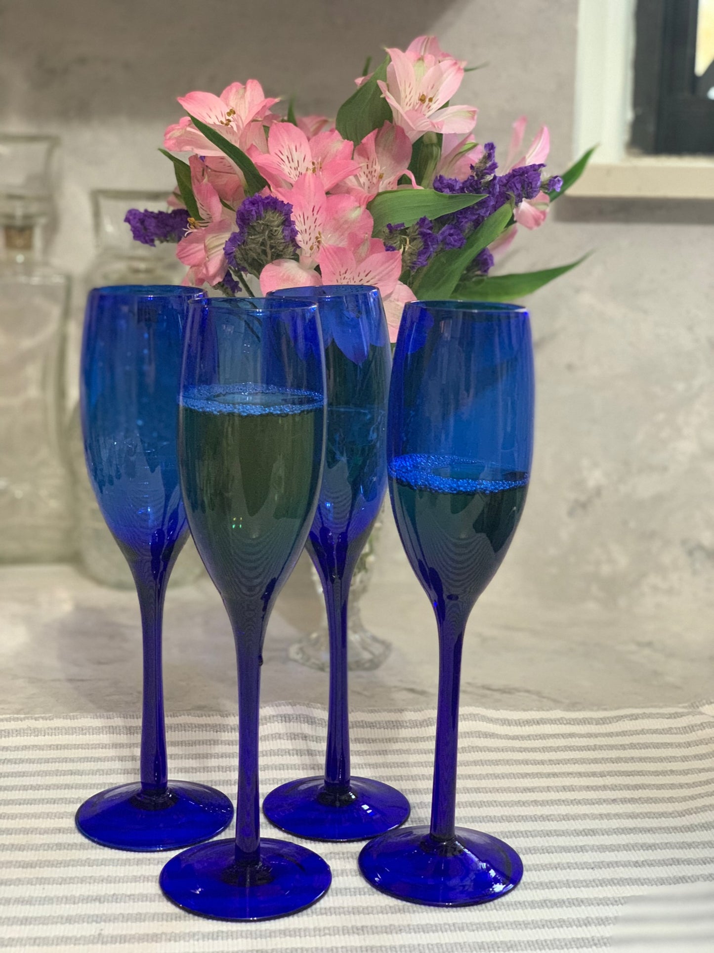 Cobalt Blue PAIR champagne flutes (OTTV 1435) (Handblown?) priced as a pair