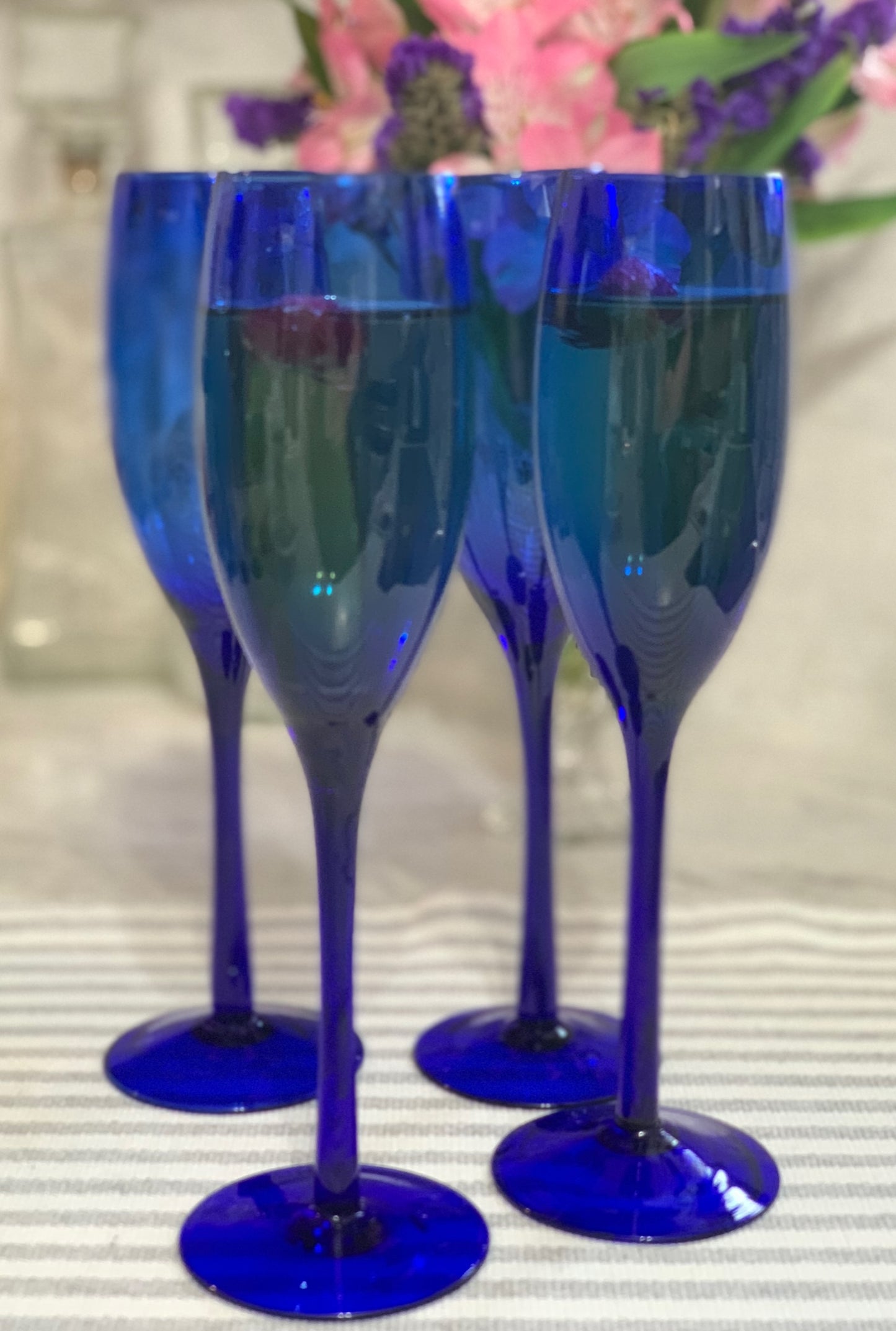 Cobalt Blue PAIR champagne flutes (OTTV 1435) (Handblown?) priced as a pair