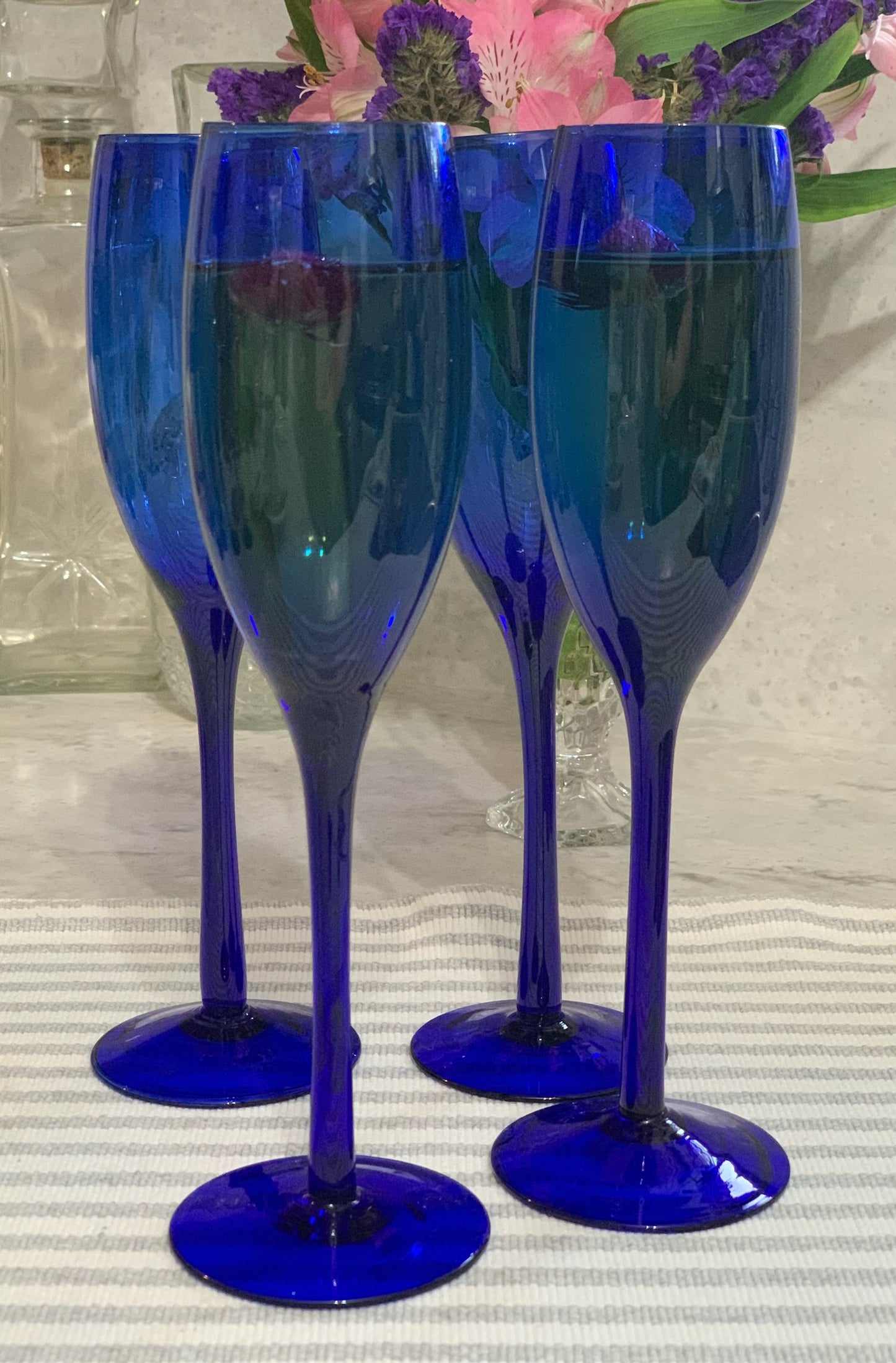 Cobalt Blue PAIR champagne flutes (OTTV 1435) (Handblown?) priced as a pair