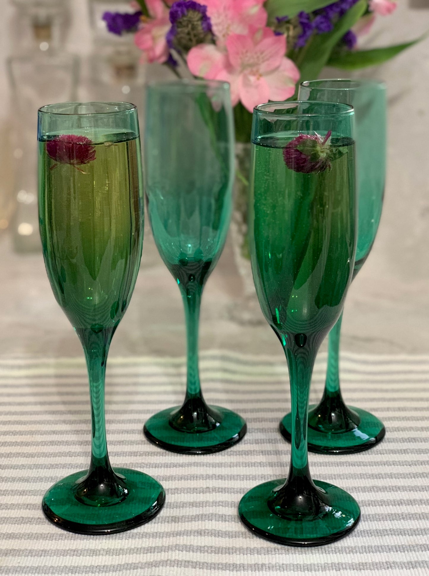 Libbey Crystal Premiere Dark Green "Juniper Green" 1970s Champagne Flutes (OTTV 1395) Priced individually