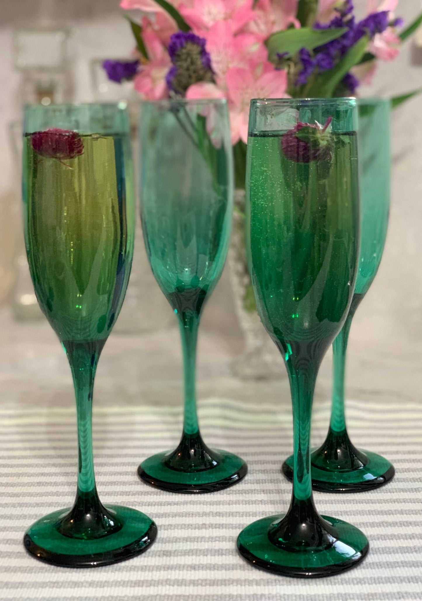 Libbey Crystal Premiere Dark Green "Juniper Green" 1970s Champagne Flutes (OTTV 1395) Priced individually