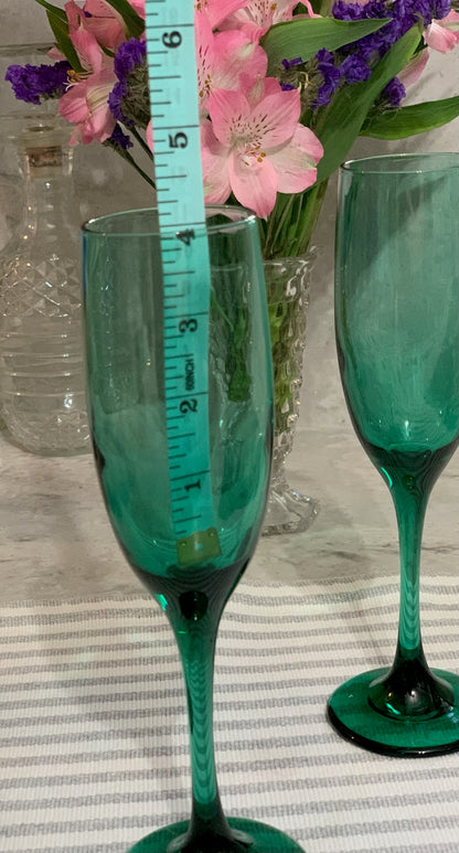 Libbey Crystal Premiere Dark Green "Juniper Green" 1970s Champagne Flutes (OTTV 1395) Priced individually