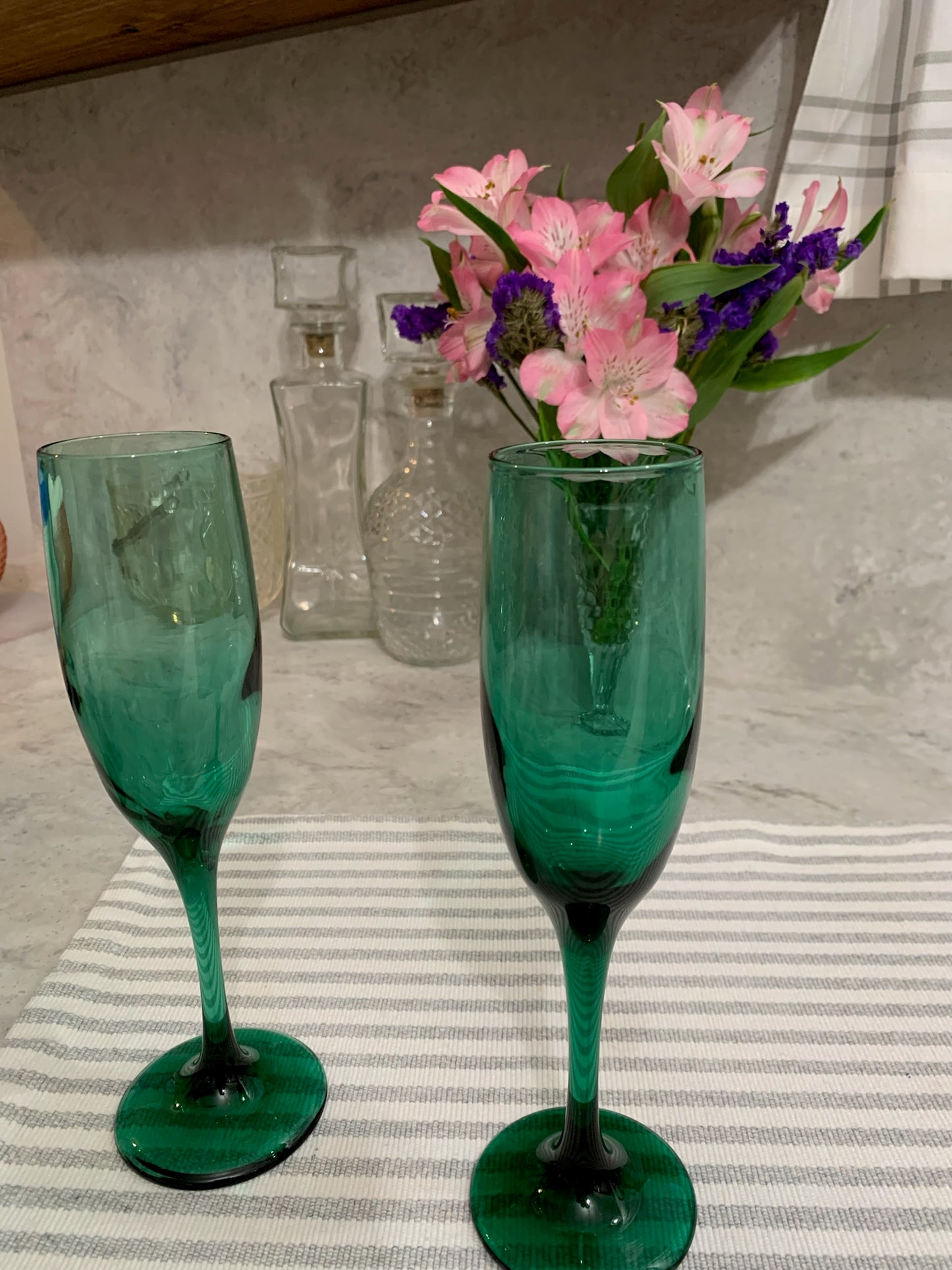 Libbey Crystal Premiere Dark Green "Juniper Green" 1970s Champagne Flutes (OTTV 1395) Priced individually