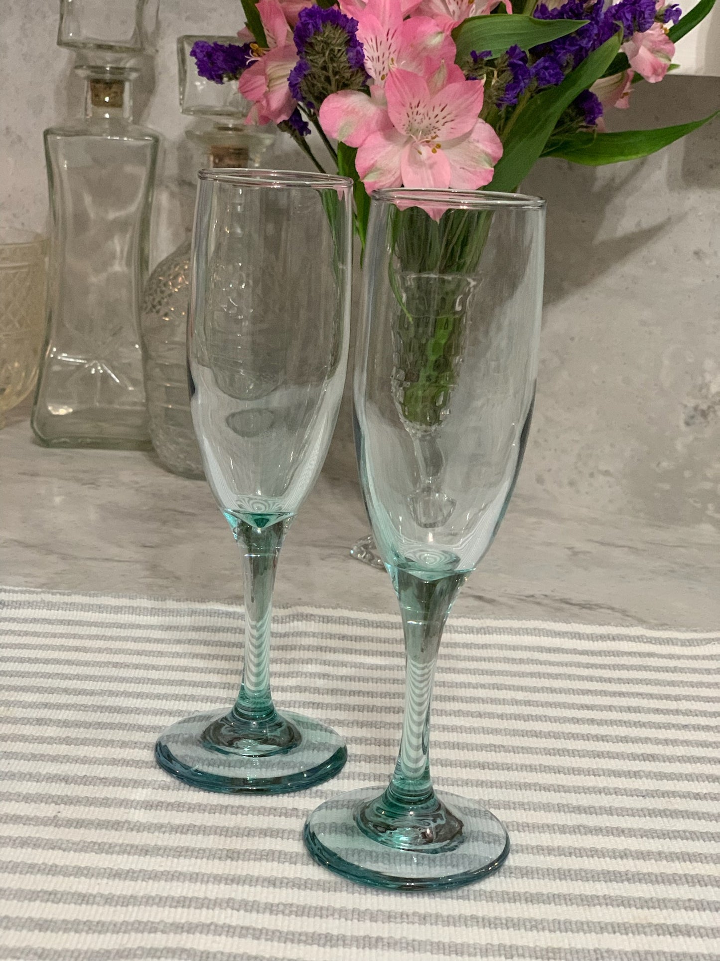 Aqua Green Champagne flutes (OTTV 1549) sold as a pair