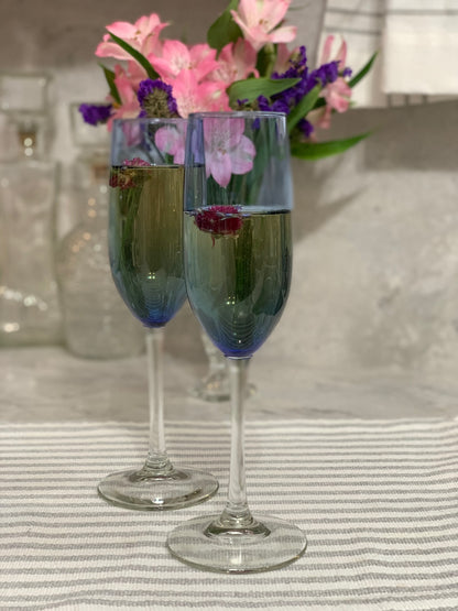 blue champagne flutes with clear stems set of 2 (1327)