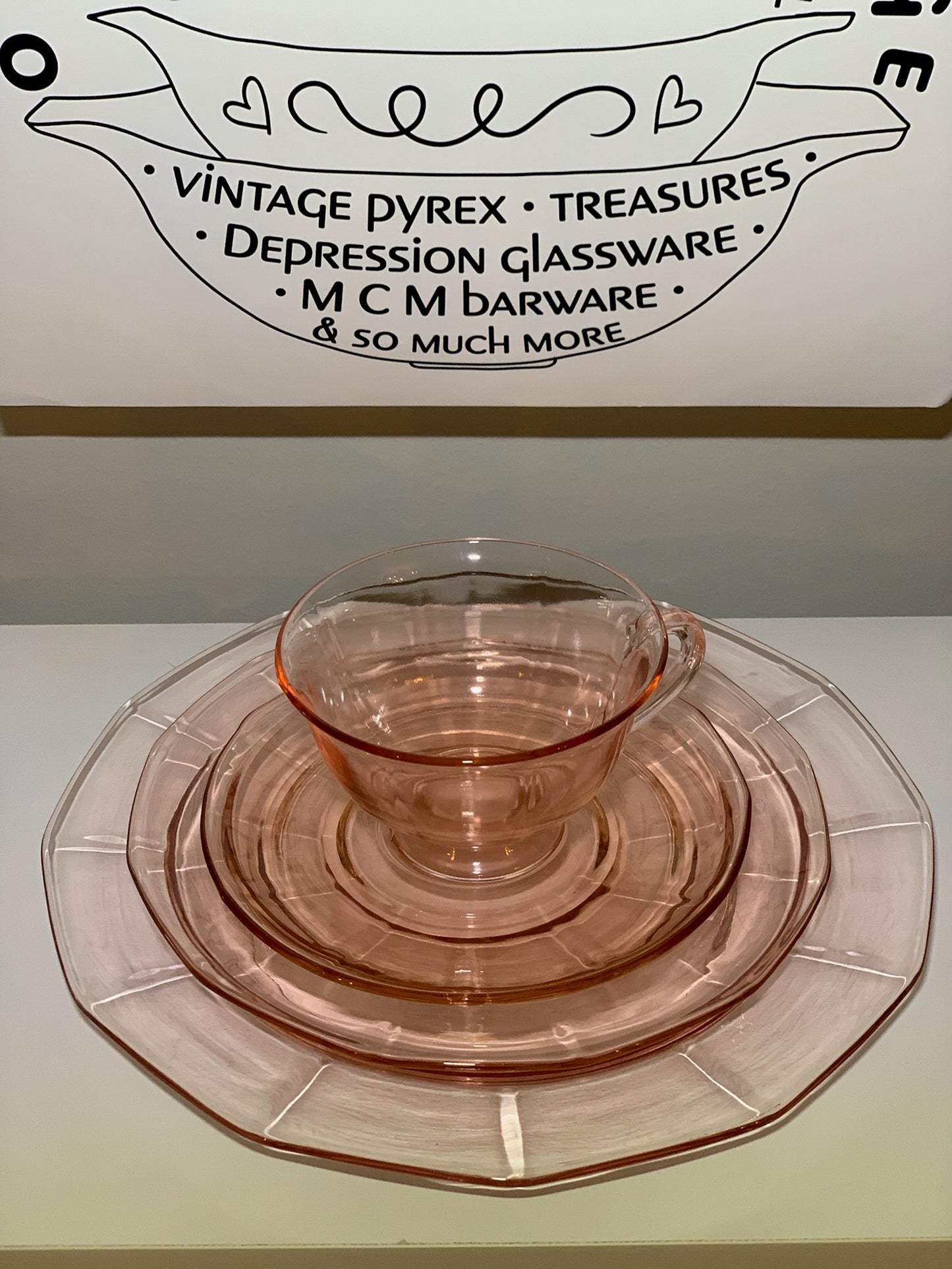 Pink Depression Glass place setting, Priced Individually, 6 of each available