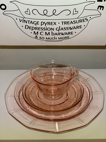 Pink Depression Glass place setting, Priced Individually, 6 of each available