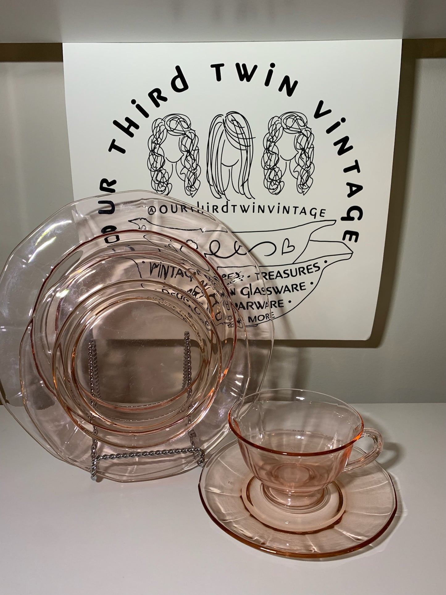 Pink Depression Glass place setting, Priced Individually, 6 of each available