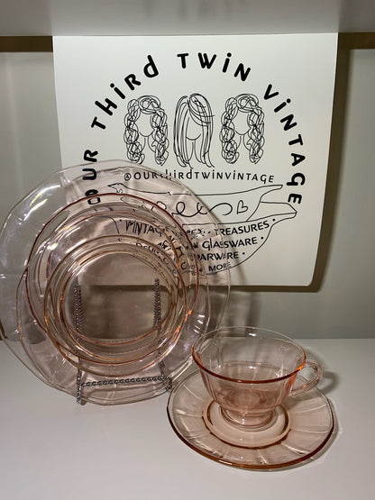 Pink Depression Glass place setting, Priced Individually, 6 of each available