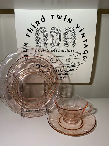 Pink Depression Glass place setting, Priced Individually, 6 of each available