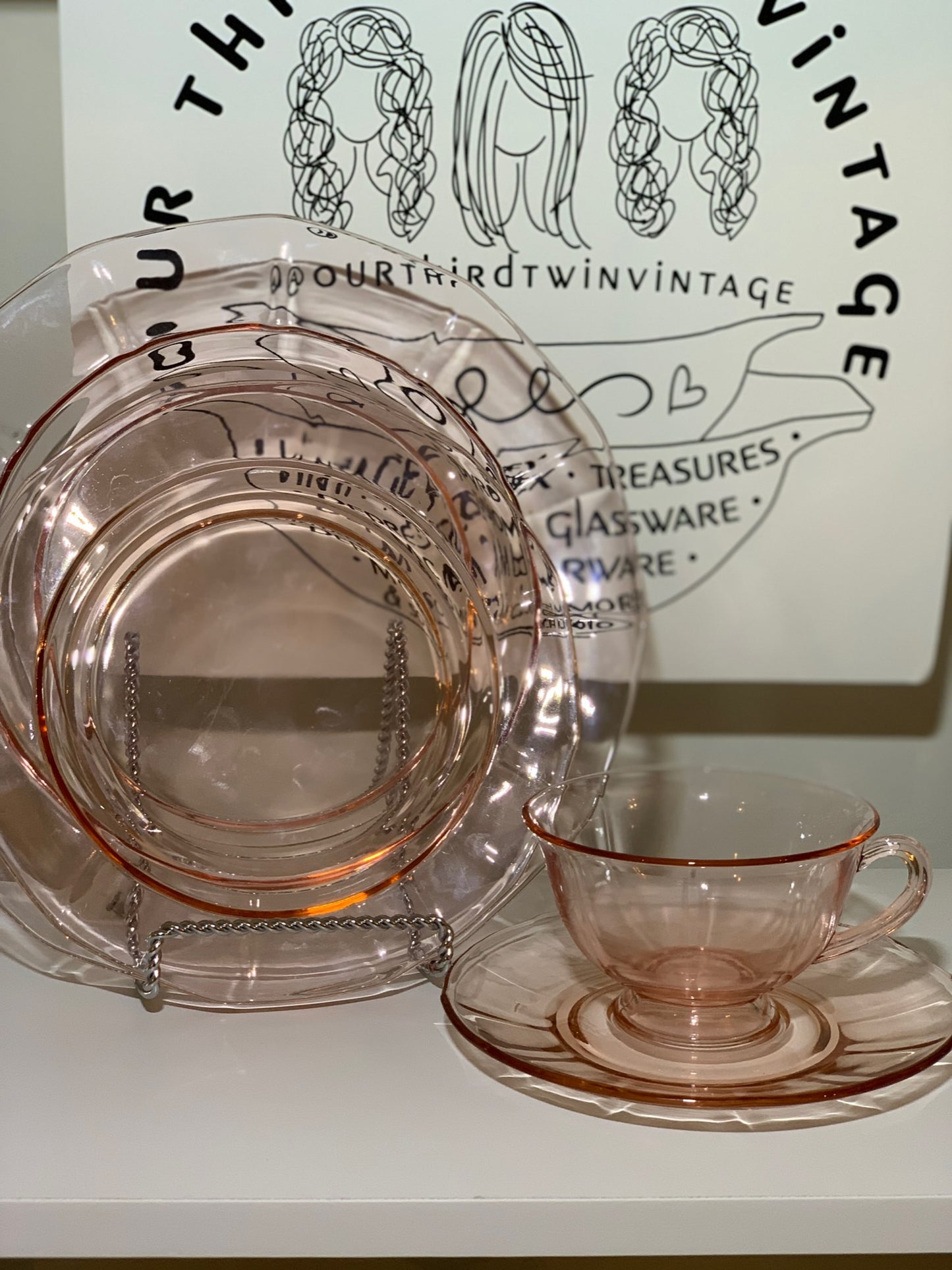 Pink Depression Glass place setting, Priced Individually, 6 of each available